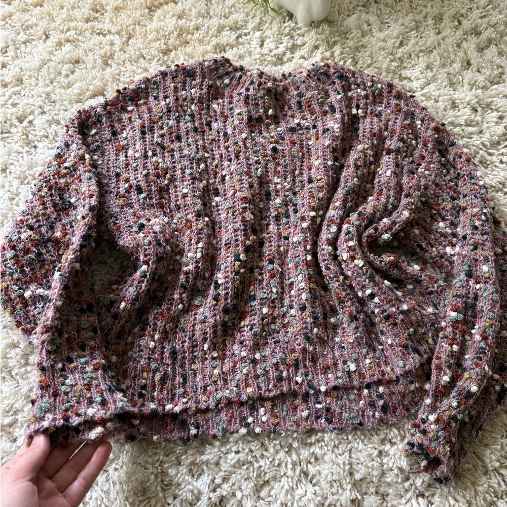 Pink and Red Crew Neck Sweater with Textured Knit - Picture 2 of 6